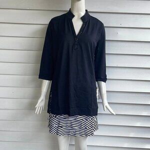 Lulu-B Ladies Solid Black V-Neck Half Sleeve Travel Tunic UPF 50+ Sun Protection